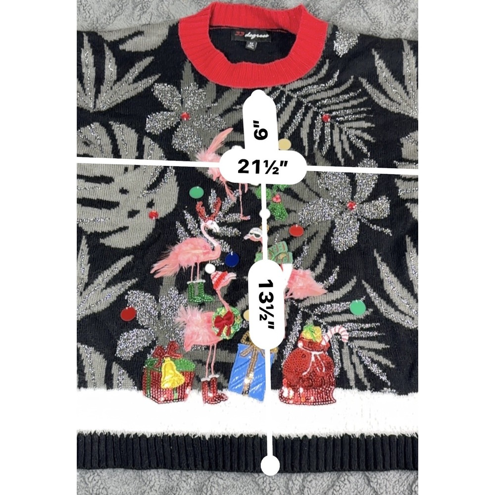 33 Degrees Flamingo Ugly Christmas Sweater Women's Size XL Festive Office - Picture 2 of 7